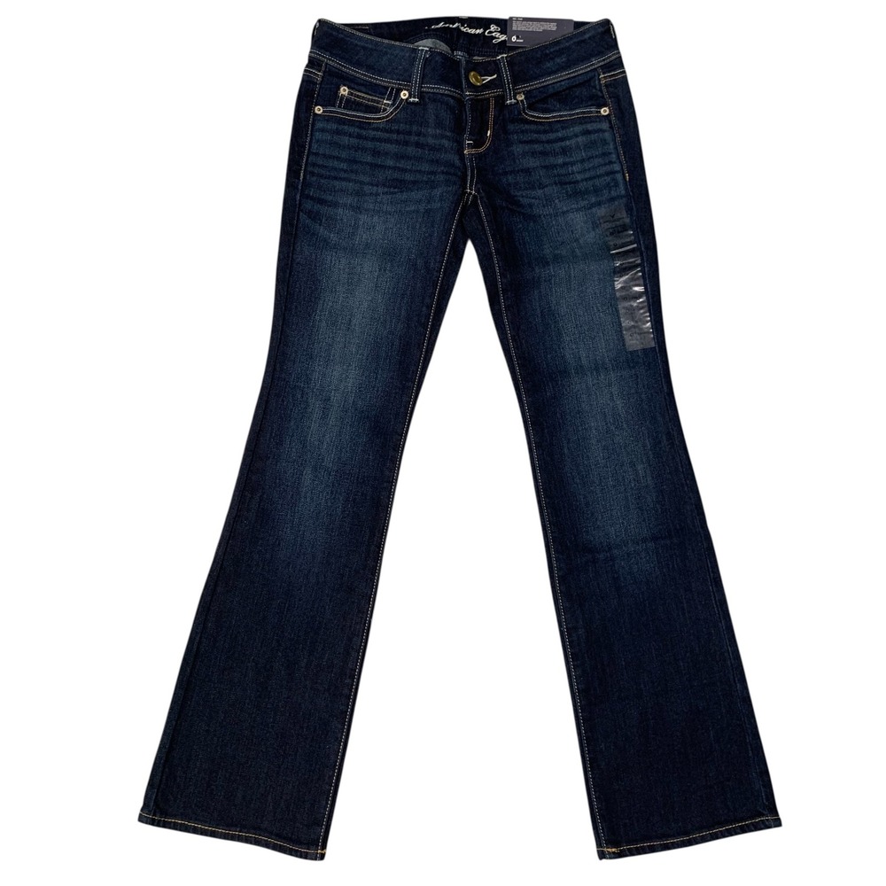 American Eagle Slim Boot Jeans Womens 0 Short Dark Wash Stretch Low Rise Y2K NWT